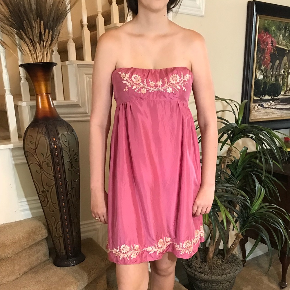 Calypso St Barth Strapless Silk Embroidered Dress